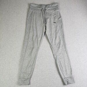 Puma Jogger Pants Womens Medium Gray Heather‎ Logo Sporty Tapered Leg Drawstring